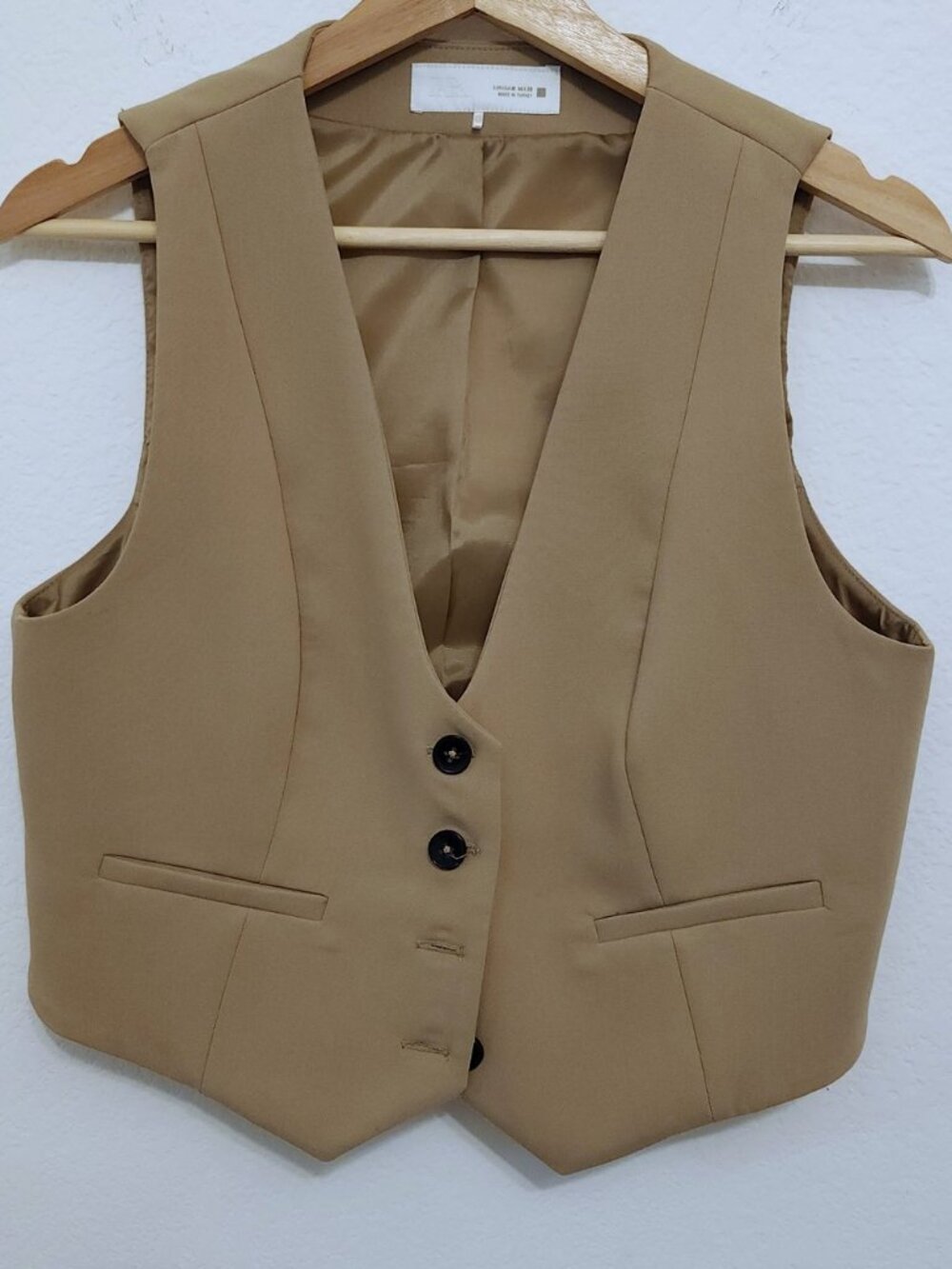 Zara Tailored Waistcoat Vest Tan Button Front Sz M